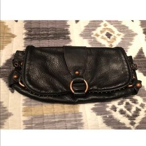 Kate Landry Black Leather Copper Clutch Handbag